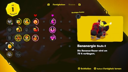 Über das Fähigkeiten-Menü kann ich DK nach und nach verstärken.