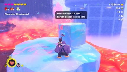 Mit dem Eisblock bahne ich mir einen Weg durch die Lava.