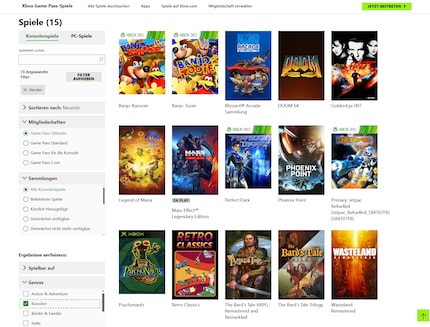 Das Game-Pass-Angebot kann ich nach Klassikern filtern, aber die Auswahl ist mit 15 Titeln begrenzt.