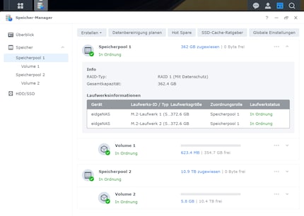 RAID 1 mit SSDs: Das Volumen, auf dem Plex flüstert statt lärmt.