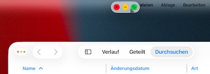 Die Fensterbuttons befinden sich im Vollbildmodus in der Menüleiste. Manchmal aber auch sonst.