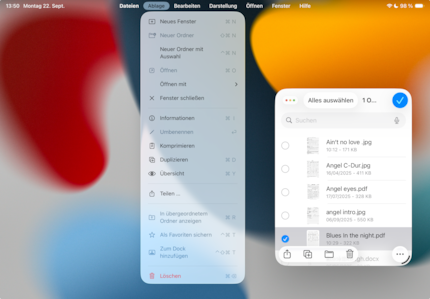 Das Ablage-Menü in der Dateien-App.