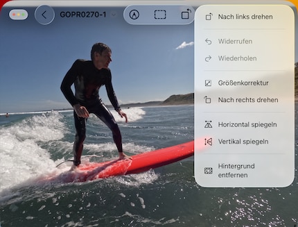 Die Vorschau hat nicht die gleichen Funktionen wie auf dem Mac.