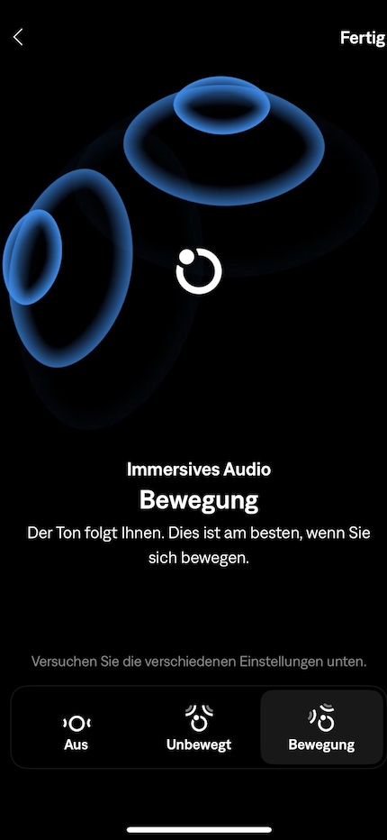 Eintauchen in den Sound – mit dem Immersiv-Modus wird das Klangerlebnis noch voller, der Akku dagegen schneller leer.