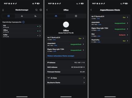 Ohne Unifi-Netzwerk kann ich die Ubiquiti-Access-Points nur von meinem Smartphone aus steuern.