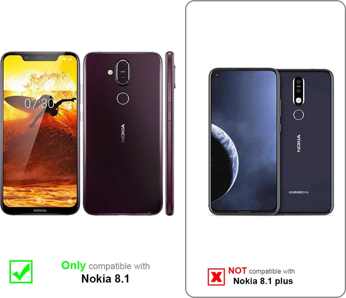 Cadorabo Vetro Temperato Per Nokia 8.1 (2019) – Trasparente, 9H, Compatibile Con 3D Touch