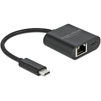 Delock USB Type-C™ Adapter to Gigabit LAN 10/100/1000 Mbps with Power Delivery Port Black (USB-C, RJ45 Gigabit Ethernet (1x))