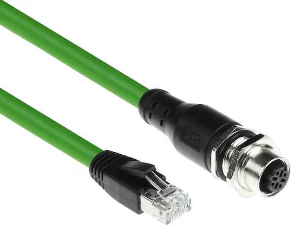Industrial 3.00 meters Sensor cable M12D 4-pin female chassis to RJ45 ...