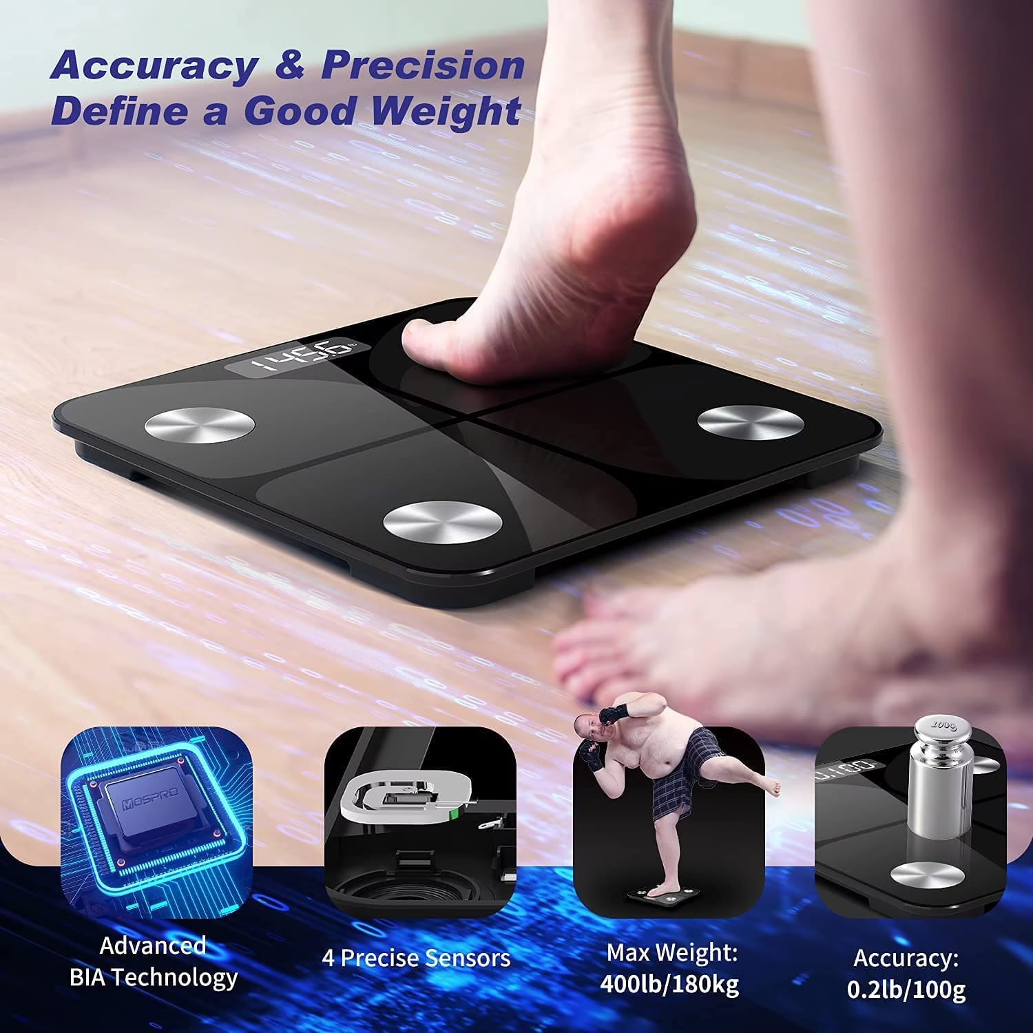 Bilancia Grasso Corporeo Lepulse F3 – Bilancia Intelligente Con Display A Colori, 15 Misurazioni (Peso, Muscolo, Osso, Acqua, BMI), Connettività App Vihealth, 180 Kg, Design Farfalla