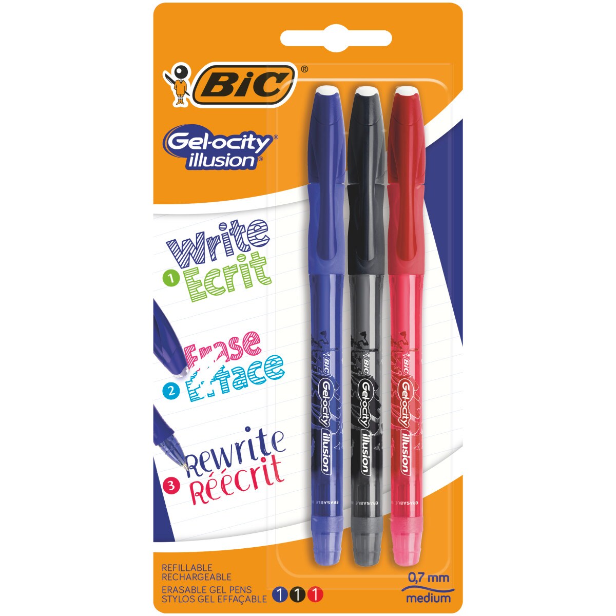 Bic Gel ocity Illusion Radierbarer Gel Roller multipack 3 x