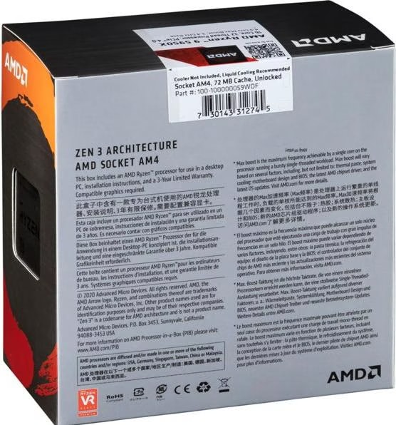 CPU AMD Ryzen 9 5950X BOX AMD Ryzen 9 5950X Vermeer 3.4GHz 16-Core AM4 Boxed Processor