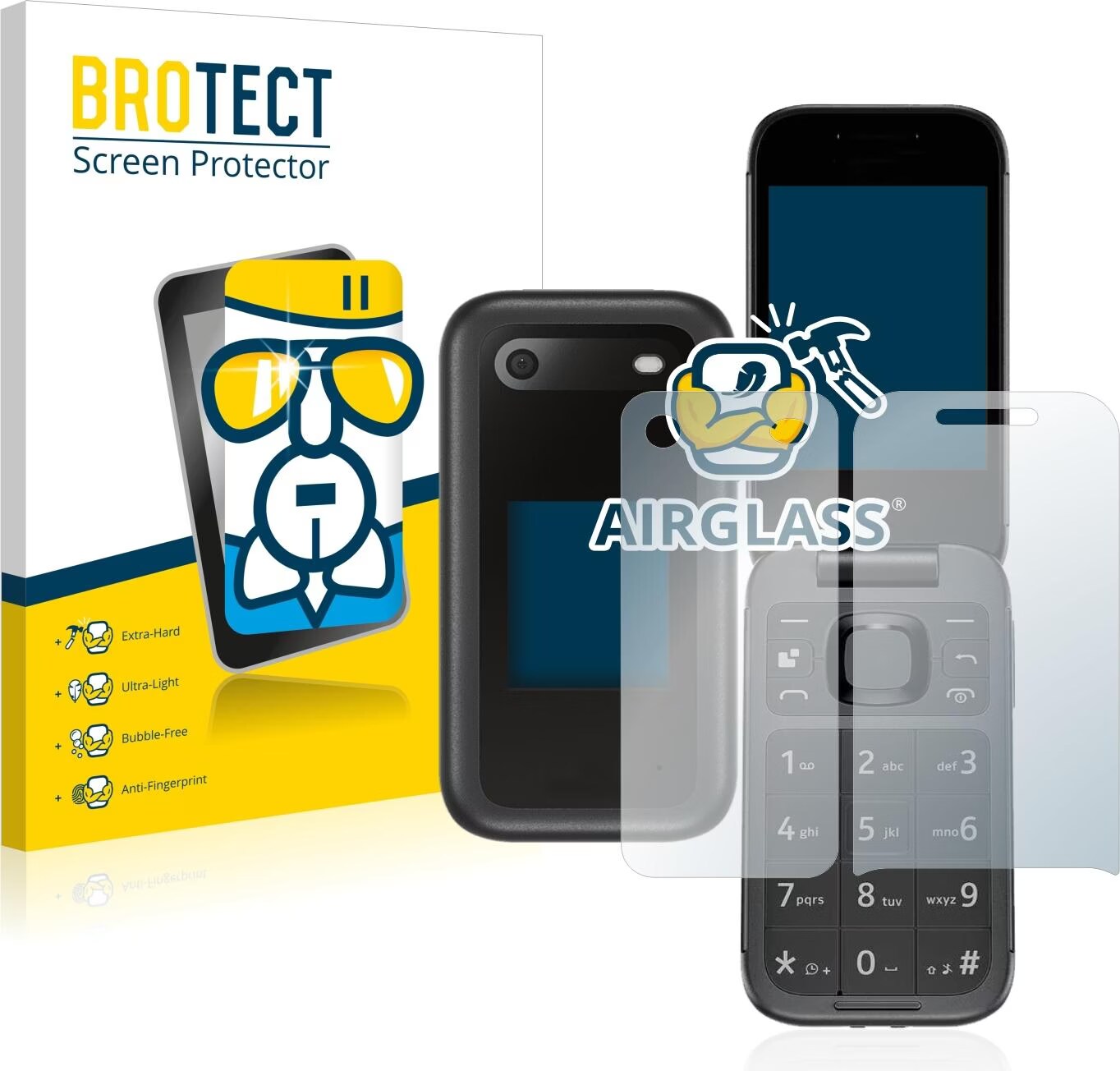 Brotect AirGlass Pellicola Protettiva In Vetro Ibrido Per Nokia 2660 Flip (3 Pezzi, Fronte+Retro), Trasparente, 9H, Anti-impronta, Made In Germany