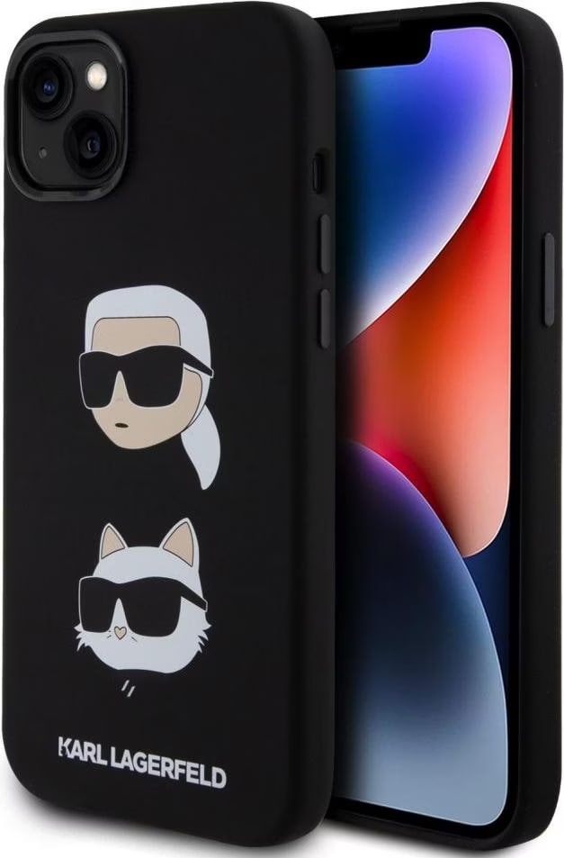 Karl - Lagerfeld - Gripstand Saffiano Karl&Choupette Pins Hoesje Voor Iphone 15 Pro Max Zwart