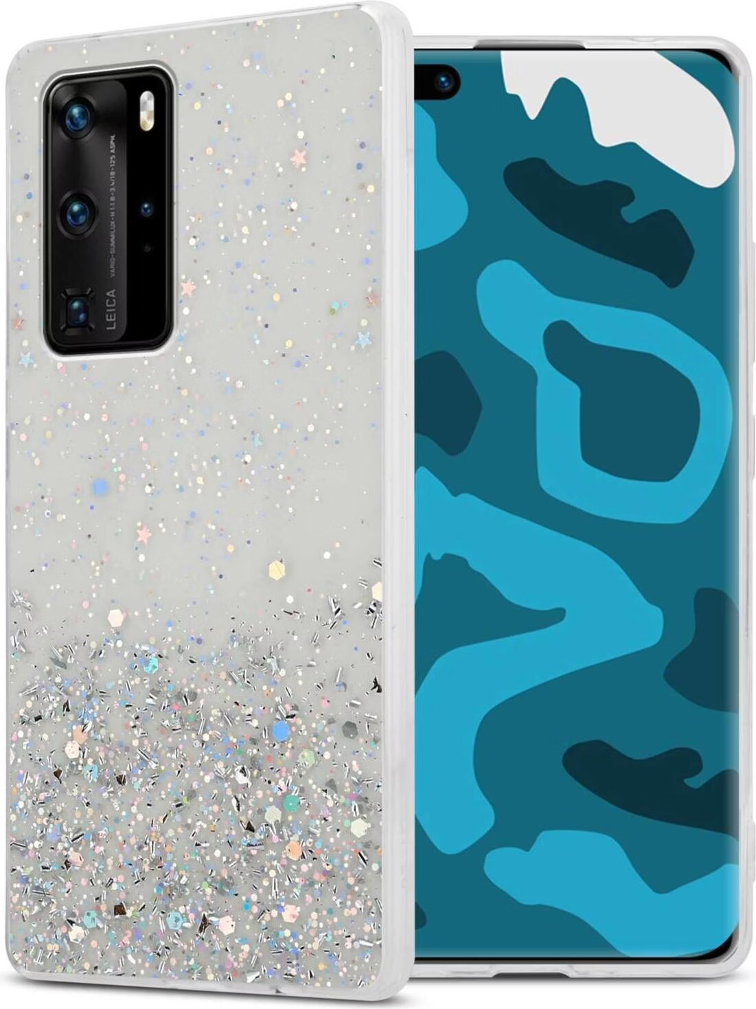 Cadorabo Cover Bicolore Per Huawei P40 Pro / P40 Pro+ - Silicone TPU Blu E Retro In Vetro Temperato Nero - 6