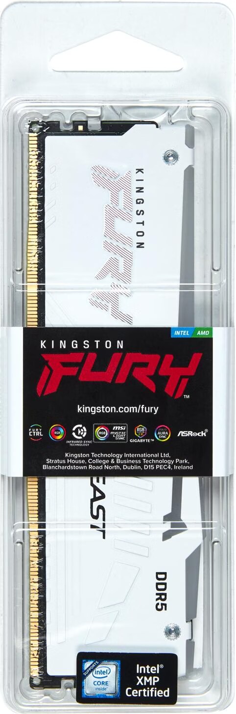 Kingston FURY Beast 16GB DIMM 5200MT/s DDR5 CL40 White RGB XMP (1