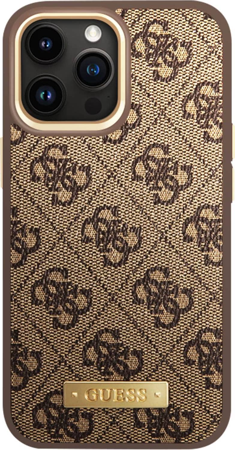 Guess GUOHCP14LH4STW - Custodia rigida per iPhone 14 Pro da 6,1, colore: marron