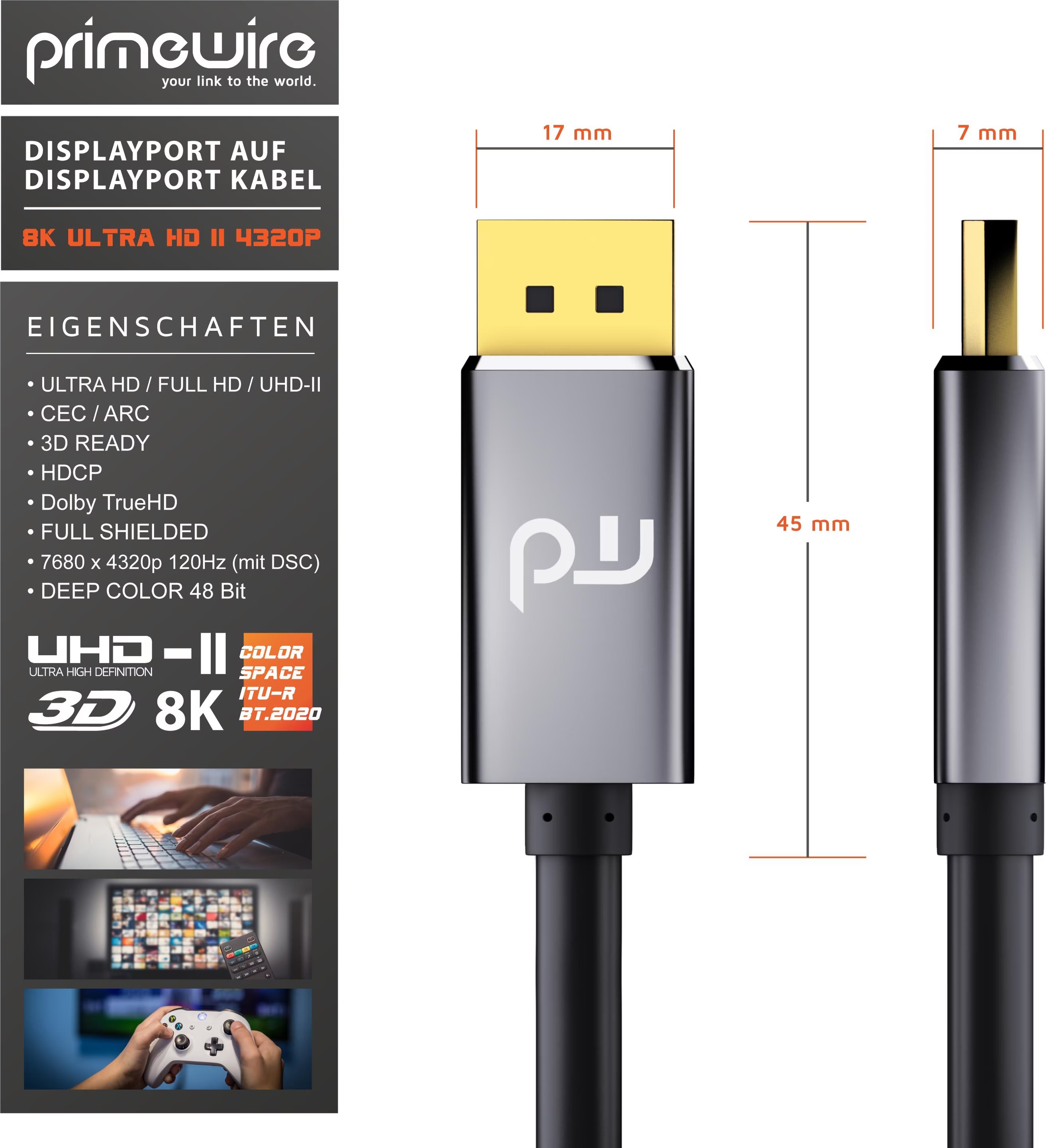 Cavo DisplayPort 8K Primewire 0,5m - DP 1.4 A DP 1.4, 7680x4320@60Hz, 32.4 Gbps - Foto 6
